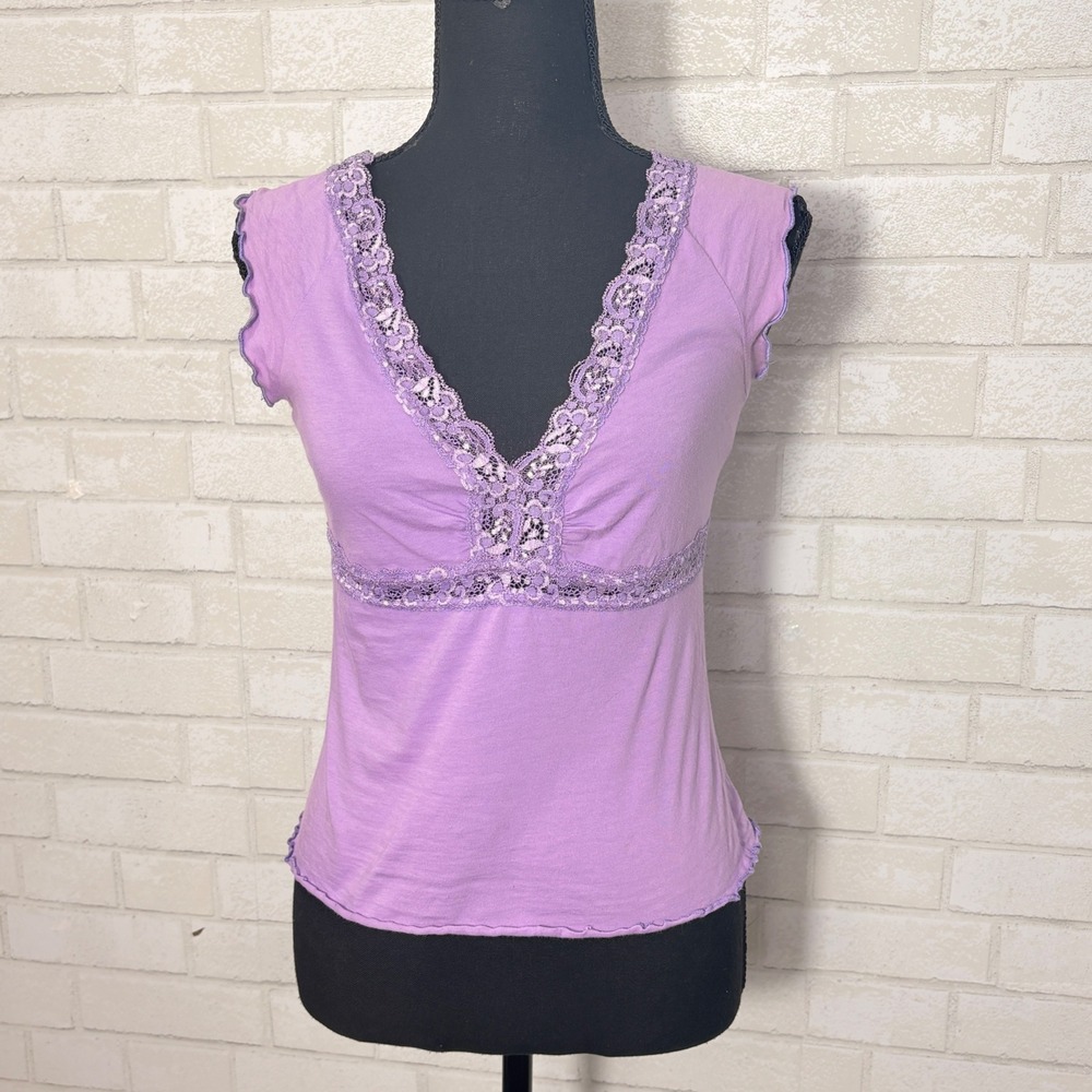 Vintage Self Esteem Y2K Top Womens M Babydoll Lace Trim 90s Fairy Coquette USA